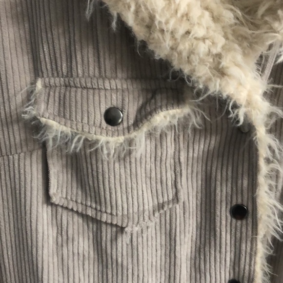 Kut from the Kloth Faux Fur Lined Classic Corduroy Shacket in Grey - Picture 3 of 10